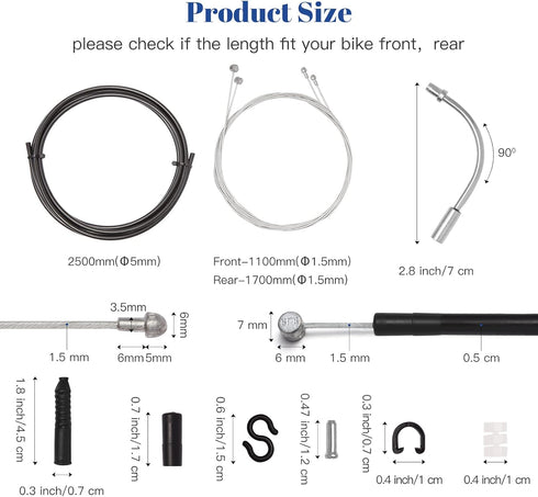 Universal Bike Brake Cable Housing Kit, 1 Set Bicycle Brake Line, 2 Pieces V Bike Brake Noodle, Black Accessories