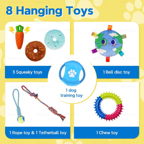 HiNADA 8 25 lbs) Puppy Play Gym with Hanging Toys, Small Dogs Indoor Jungle Gym with Squeaky Toys, PVC Frame