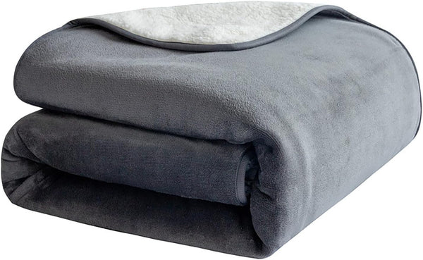 Waterproof Dog Blanket, Reversible 3-Layer Flannel and Sherpa Cover for Bed Couch Sofa, Grey (60"x80")