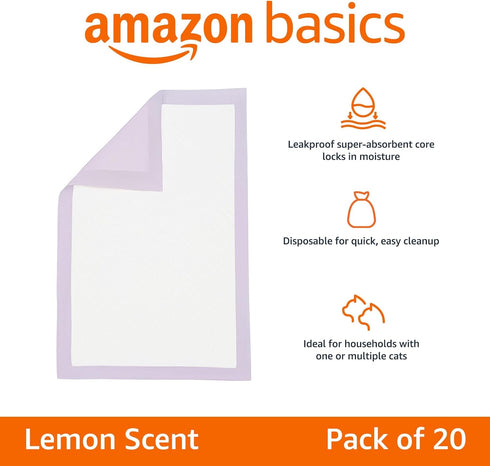 Amazon Basics Cat Pad Refills, Lemon Scent, Pack of 20, Purple and White