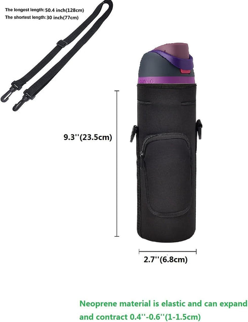 Neoprene Carrier Water Bottle Insulation Sleeve,Waterproof, Anti-Slip, Anti-Scratch Pouch with Shoulder Strap, fit for Owala Insulated Stainless Steel Water Bottle (Black, For 24 oz)