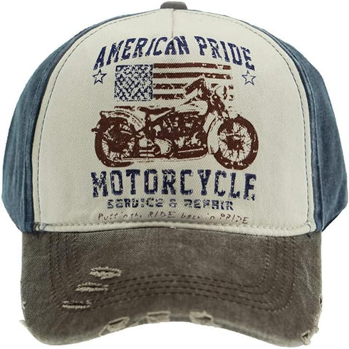 Vintage Washed Denim Baseball Cap, Motorcycle Print Trucker Hat, 100% Cotton Outdoor Sun Hat for Men Women