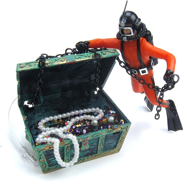 Mesee Aquarium Floating Diver Ornament, Micro Landscape Decor for Undersea Treasure Chest