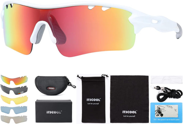 ITSCOOL Polarized Sports Sunglasses with 5 Interchangeable Lenses for Men Women, Softball, Baseball, Pickleball,
