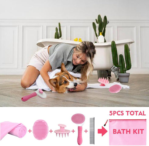 5PCS Set Dog Bath Brush Bathing Kit - Pet Washing Brush, Dog Brush for Shorted Haired Dogs, Dog Scrubber for Bath