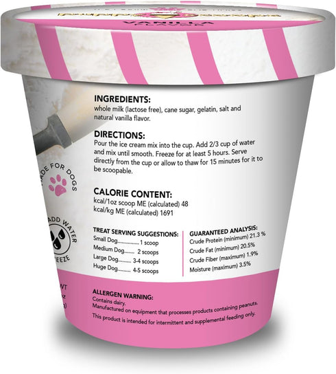 Dog Ice Cream Mix, Vanilla Flavor, 4.65 oz - Just Add Water and Freeze at Home, Made in USA