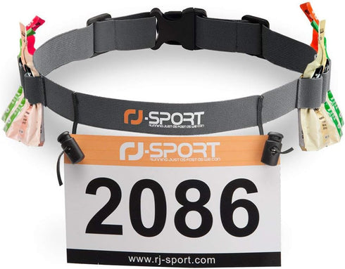 RJ-Sport Race Number Belt, Triathlon Race Bib Holder with 6 Energy Gel Loops for Running and Cycling