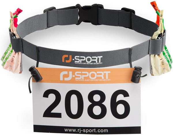 RJ-Sport Race Number Belt, Triathlon Race Bib Holder with 6 Energy Gel Loops for Running and Cycling