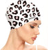 Swim Cap for Women - Silicone Swimming Cap for Long Hair with Leopard Print