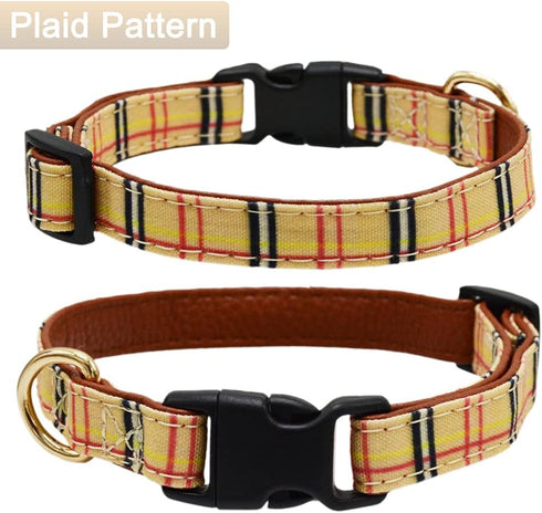 Bowtie Dog Collar and Leash Set, Classic Plaid Adjustable Collar with Removable Bow Tie for Small Medium Large Dogs