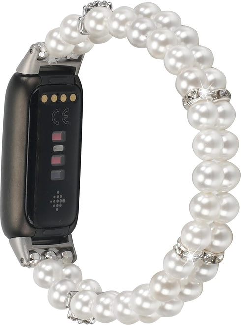 Wongeto Compatible with Fitbit Luxe Bands,Fashion Handmade Elastic Stretch Pearl Bracelet Women Girls Replacement Strap for Fitbit Luxe accssorises