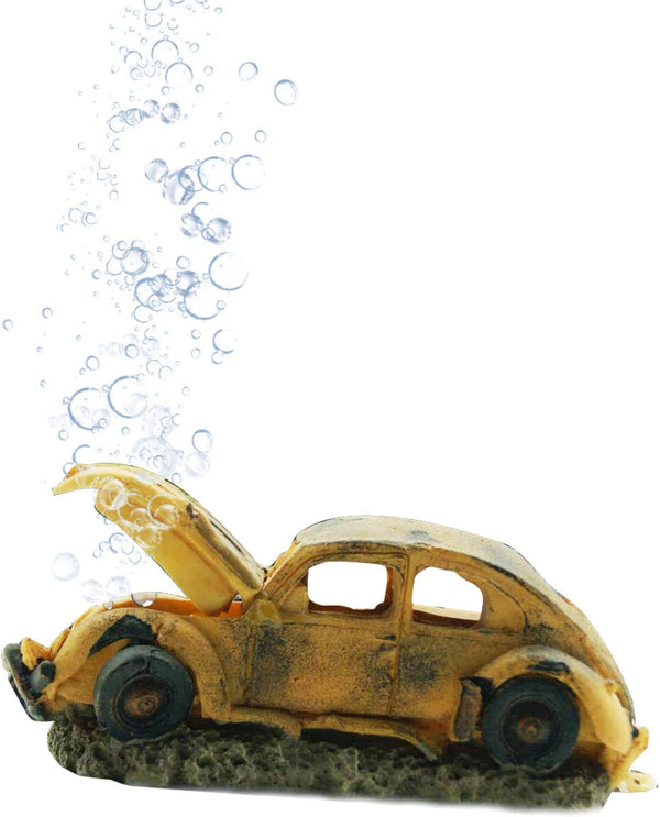 Boxtech Aquarium Decorations - Resin Ornament Imitation Car Wreck for Fish Tank with Air Bubble Stone