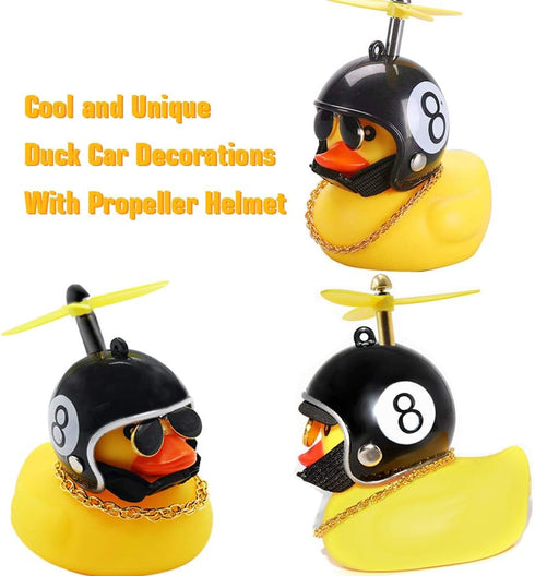 wonuu Rubber Duck Toy Car Ornaments, Yellow Duck Dashboard Decorations, Squeeze Duck Bicycle Horns with Propeller Helmet