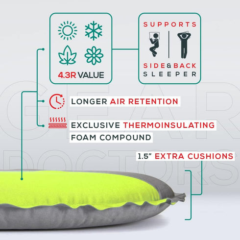 Gear Doctors Self Inflating Camping Sleeping Pad - 4.3 R Insulated Air Mattress for Camping Cot Tent