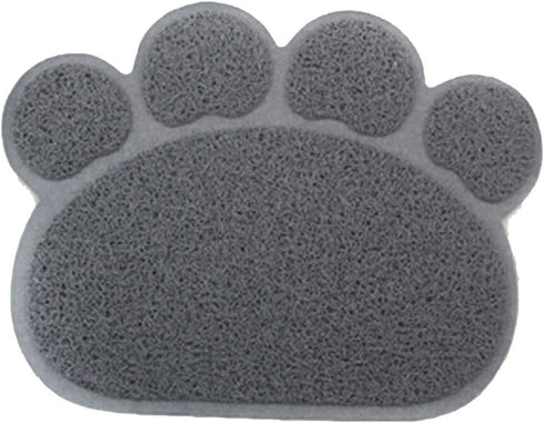 PVC Pet Dog Cat Puppy Dish Bowl, Grey Small, Non-Slip Feeding Mat, Paw Shape