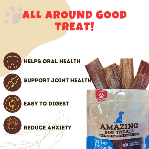 Amazing Dog Treats, Beef Esophagus Jerky for Dogs, 6 Inch - 50 Pc/Pack, Beef Gullet Chews