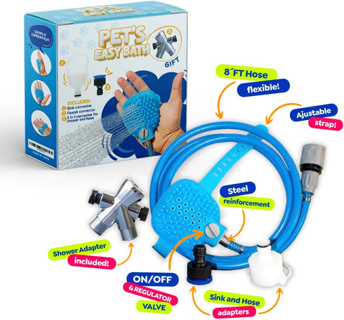 Dog Shower Attachment Kit - Pet Washing Hose Grooming Brush & Scrubber for Bathing Cats and Dogs, Easy Installation