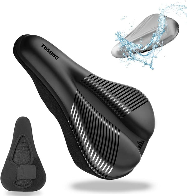 Gel Padded Bike Seat Cover for Men Women, Comfort Narrow Bicycle Seat Cushion for Indoor & Outdoor (11"x7")