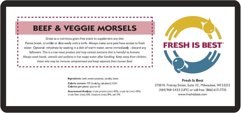 Fresh Is Best Freeze Dried Healthy Raw Meat Treats - Beef & Veggie Morsels for Dogs & Cats