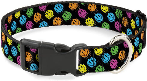 Buckle-Down Pet Collar, Dog Collar with Plastic Buckle, Smiley Faces Melted Mini Repeat, 9.5 to 13 Inches