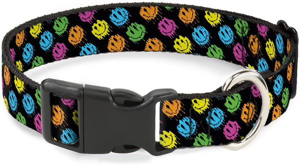 Buckle-Down Pet Collar, Dog Collar with Plastic Buckle, Smiley Faces Melted Mini Repeat, 9.5 to 13 Inches