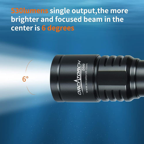 ORCATORCH D580 Scuba Dive Light, 530 Lumens Underwater Flashlight, IP68 Waterproof, 3 AAA Batteries