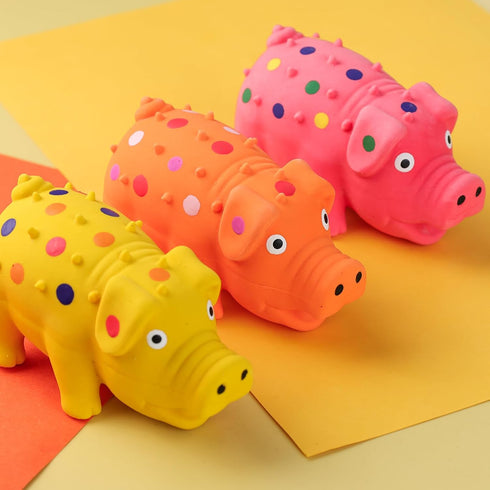 POPLAY 3PCS Squeaky Latex Grunting Pig Dog Toys, Small Rubber Chew Toys for Dogs and Puppies, Gift Set