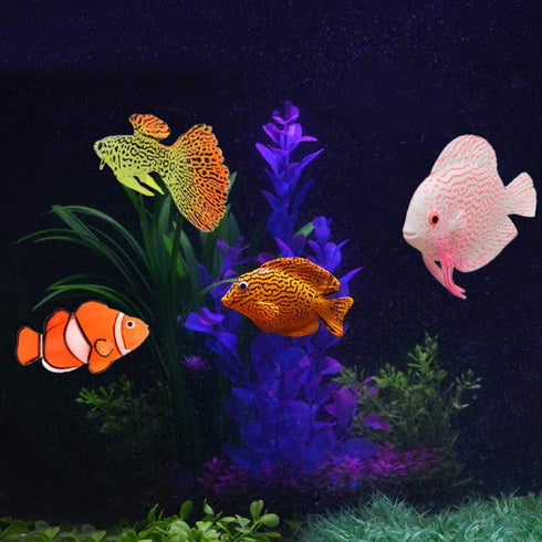 4Pcs Artificial Silicone Tropical Fish, Glowing Effect Moving Fish for Aquarium Decoration