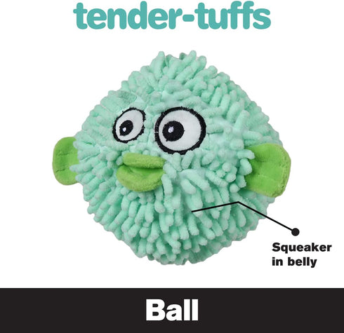 SmartPetLove Snuggle Puppy Tender-Tuffs Ball, Round Pufferfish Tough Dog Toy with Squeaker