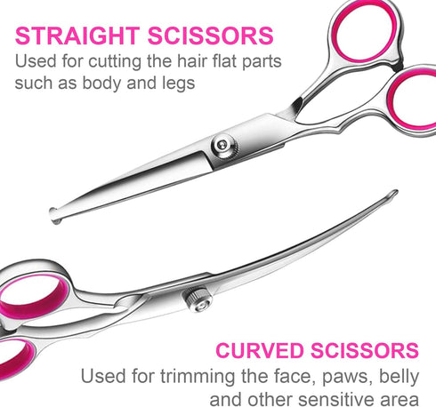 5 in 1 Dog Grooming Scissors Kit, Professional Grooming Scissors with Safety Round Tips, Titanium Coated for Dogs and