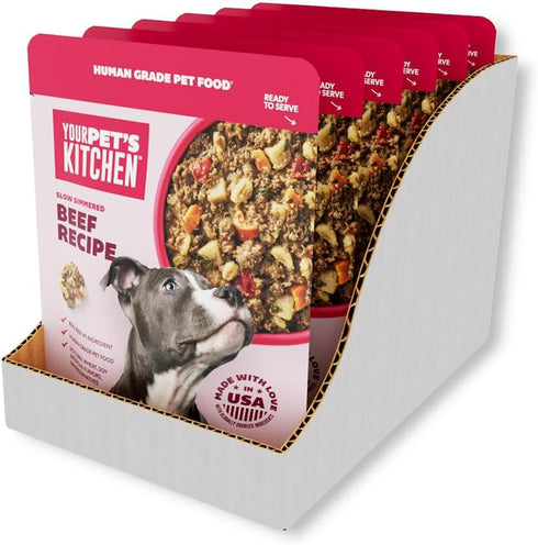 Simmered 9 oz (Pack 6), Your Pet's Kitchen Wet Dog Food, Slow Beef Recipe - Pouch, of Human Grade Pet Food Made in The