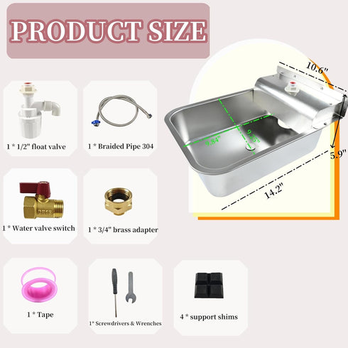 9L 3/4'' Small Automatic Dog Water Dispenser, Stainless Steel Dog Water Bowl for Outdoor, for Puppies, Kittens