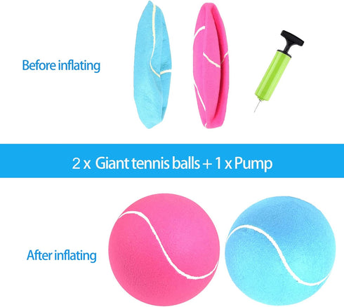 Giant Tennis Ball for Dogs - 2 Pack 9.5 Inch Pink and Blue Inflatable Jumbo Tennis Ball for Interactive Play