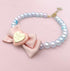 KUDES Adjustable Dog Necklace, Elegant Princess Style Pink Pearl Collar with Bow for Female Dogs, 2XL (18.8-21.6 Inches)