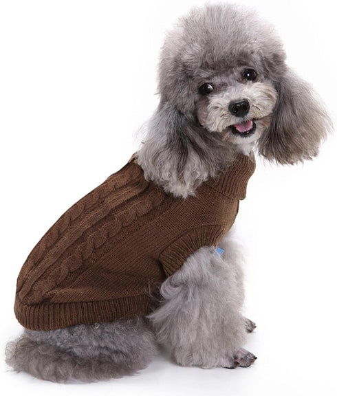 CHBORCHICEN Small Dog Sweaters, Knitted Pet Cat Warm Sweatshirt for Winter, Brown, Large, Kitten Puppy Sweater