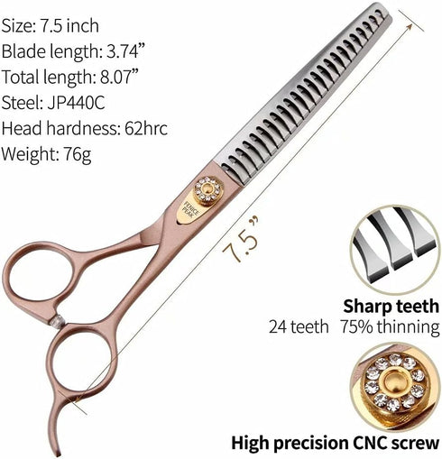 Fenice Peak Thinning Shears for Dogs and Cats, Professional 440C Stainless Steel Trimming Scissors 7.5''