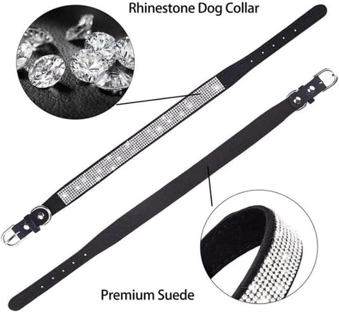 Small Dog Collar Leash Set for Girls, Cute Rhinestone Bling Crystal Diamond Collars for XXS, XS, Small, Medium, Large