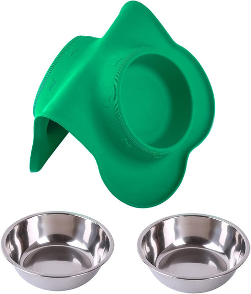 Hubulk Pet Dog Bowls, 2 Stainless Steel Bowls with Non-Skid Silicone Mat + Pet Food Scoop for Small Medium Large Dogs