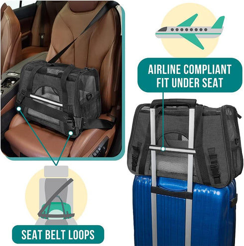 PetAmi Airline Approved Soft Sided Pet Carrier for Small Dogs and Cats, Ventilated Carrying Bag (Large Heather Dark