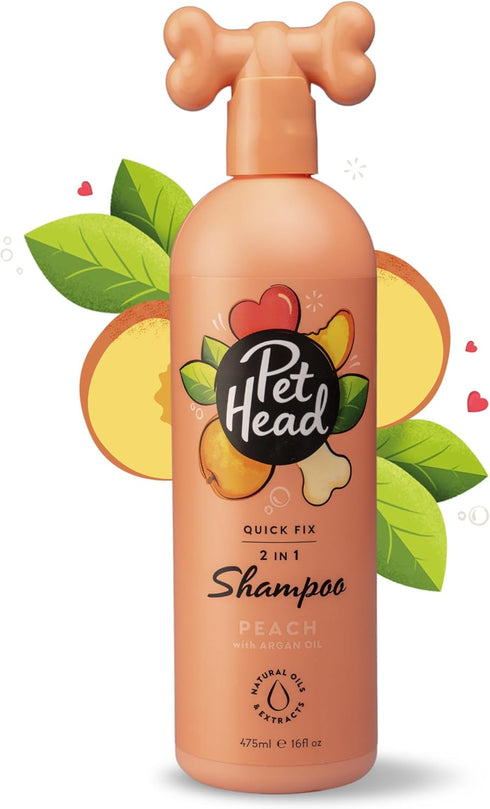 Quick Fix Shampoo and Conditioner for Dogs, 16.0 fl. oz. Peach Scent, Natural and Vegan Ingredients