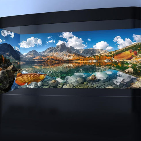 Natural Mountain Aquarium Background, Art Natural Landscape Theme Fish Tank Background, Crawling Terrarium Background 36X18IN with 8 EVA Double-Sided Tape