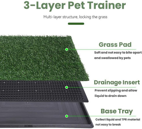 2 Dog Grass Puppy Training Pee Pad with Tray, Dog Potty with Replacement Artificial Grass Pads, Portable Pet Toilet