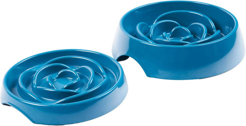 Messy Mutts Interactive Slow Feeder | Puzzle Slow Feeder Dog or Cat Bowl | Enrichment Food Dish to Slow Eating, Prevent Bloating | 8” x 1.3” | 1.75 Cup | Blue
