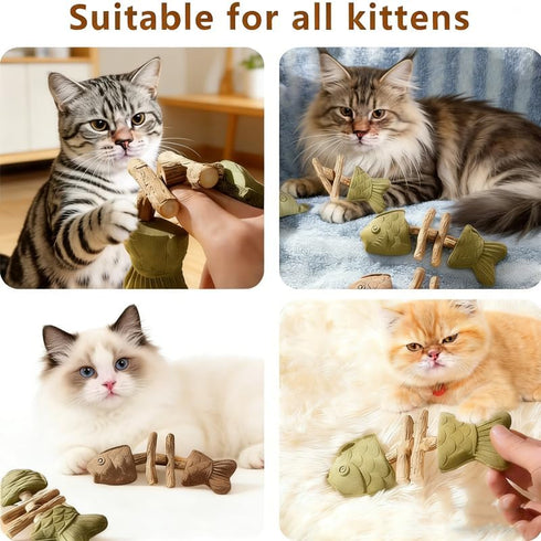 Eralivmart 3PCS Cat Dental Toys Health Chew Creative Fishbone Shape Teething with Catnip Fix Your Cats Health Natural