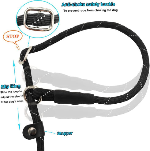 BTINESFUL Anti-Choke Slip Lead Dog Leash, 10FT / 15FT / 20FT Reflective 1/3” Rope Long Training Lead for Small Medium
