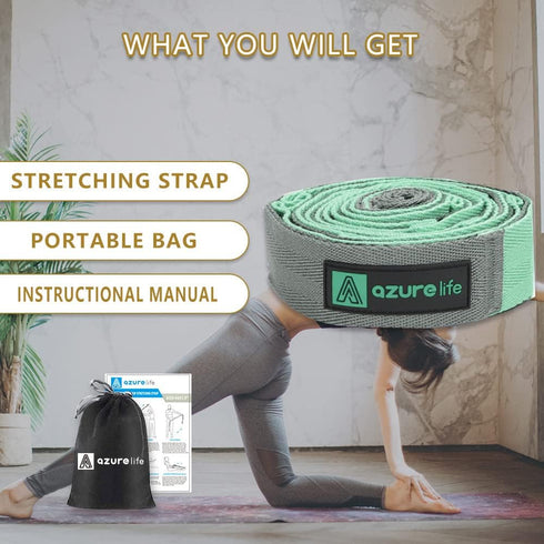Premium Durable Cotton Stretch Strap with 10 or 12 Loops - Non-Elastic Yoga Strap for Stretching, Multi-Loop Fitness