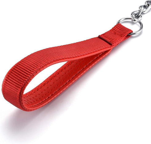 Chain Leash Metal Trainning Leash Stainless Steel with Soft Padded Handle for Heavy Duty Dogs.(XL, Red Handle)