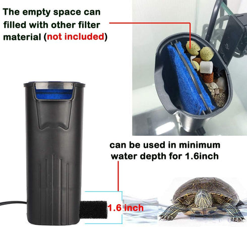 Aquarium Turtle Filter, Waterfall Flow Pump for Reptiles Tank, Low Level Waterfall Filter for Small Fish Tank Turtle