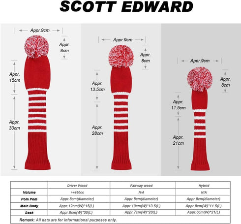 Scott Edward Golf Headcovers for Woods, Set of 3, Fits Driver(460cc), Fairway Wood, Hybrid(UT)
