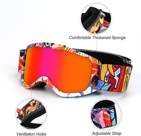 Kids Ski Goggles, Non-Slip Strap Snowboard Goggles